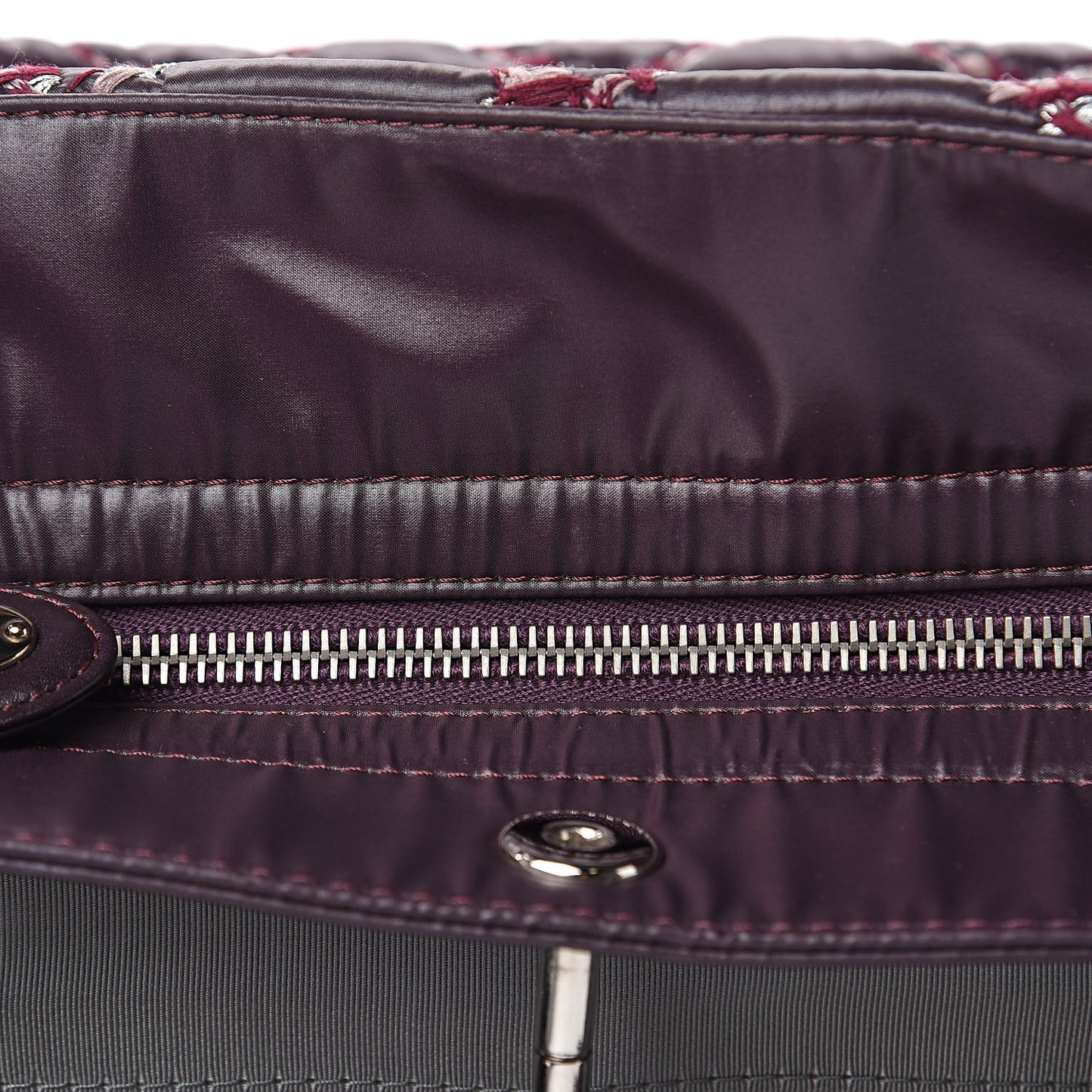 Nylon Quilted Tweed Stitch Bubble Tote Plum