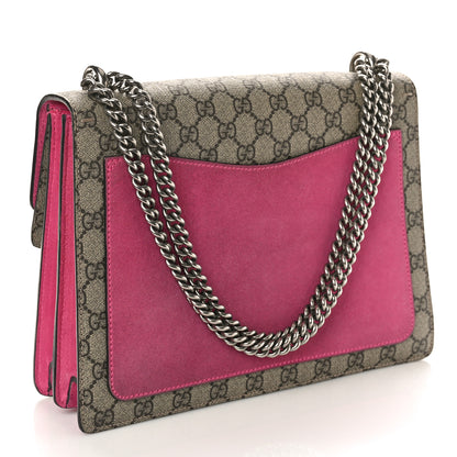 Gucci GG Supreme Monogram Suede Pierced Heart Embroidered Medium Dionysus Shoulder Bag Beige Ebony Pink Tropical Flower 3 of 14