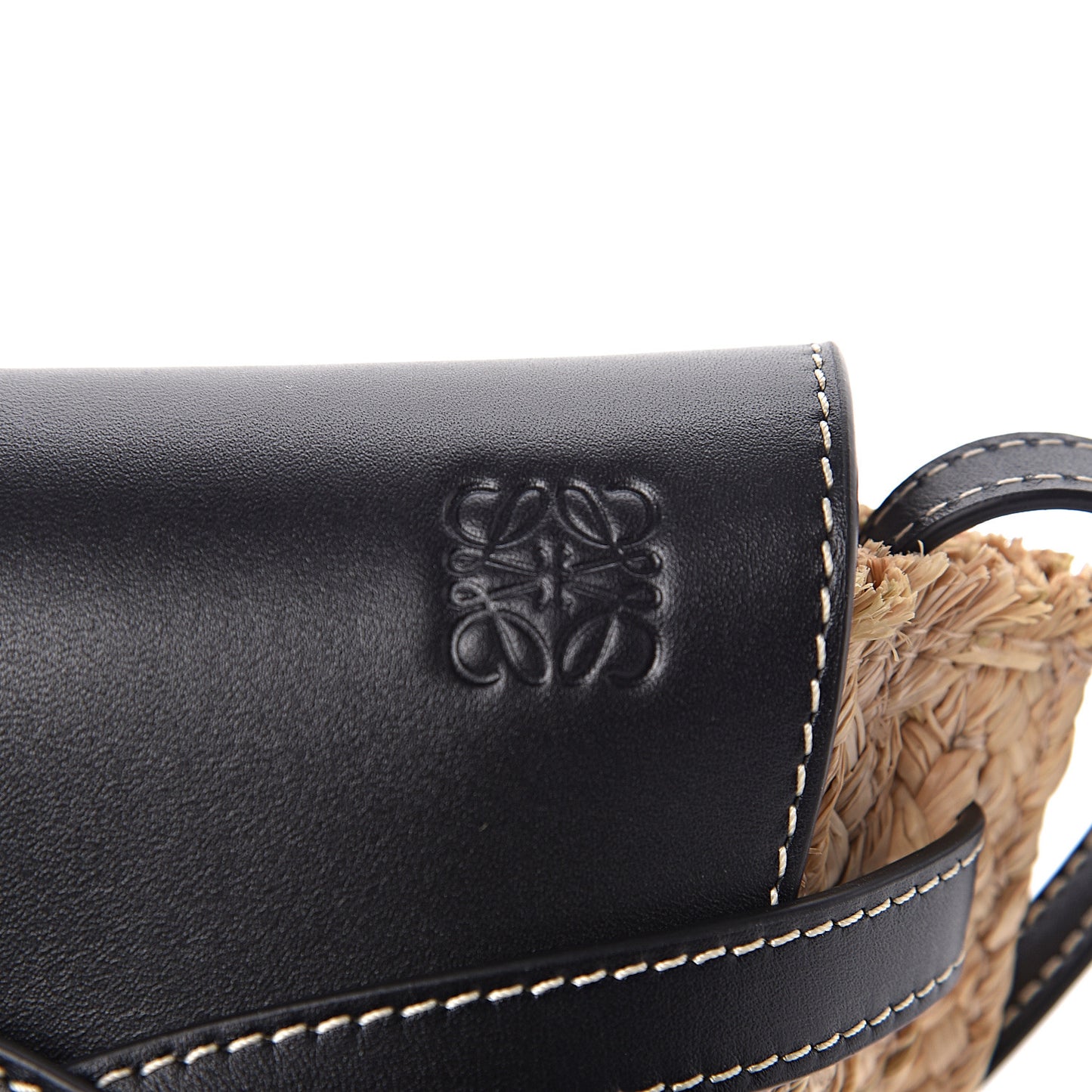 Calfskin Raffia Mini Gate Crossbody Bag Natural Black