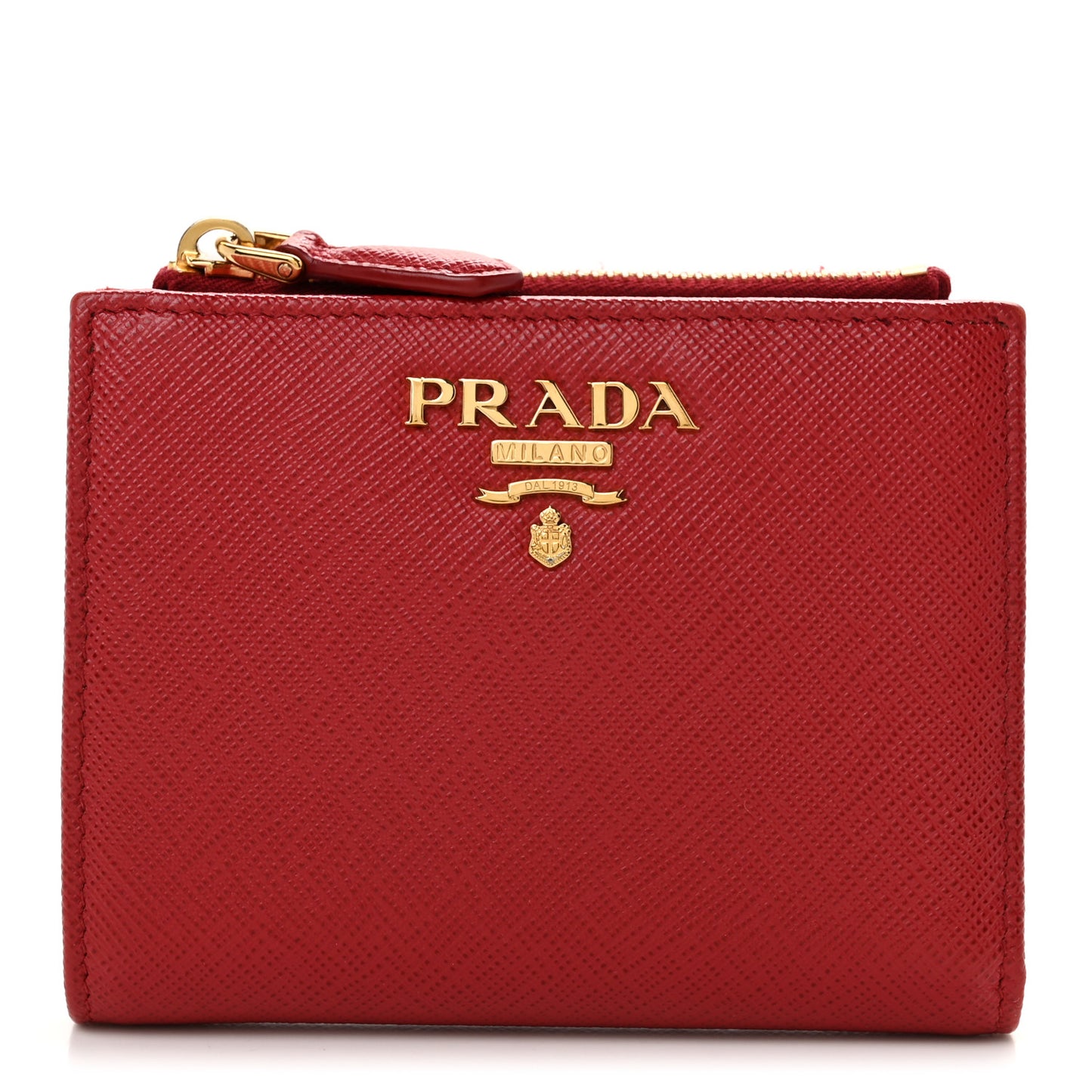 Saffiano Zip Top Compact Wallet Fuoco