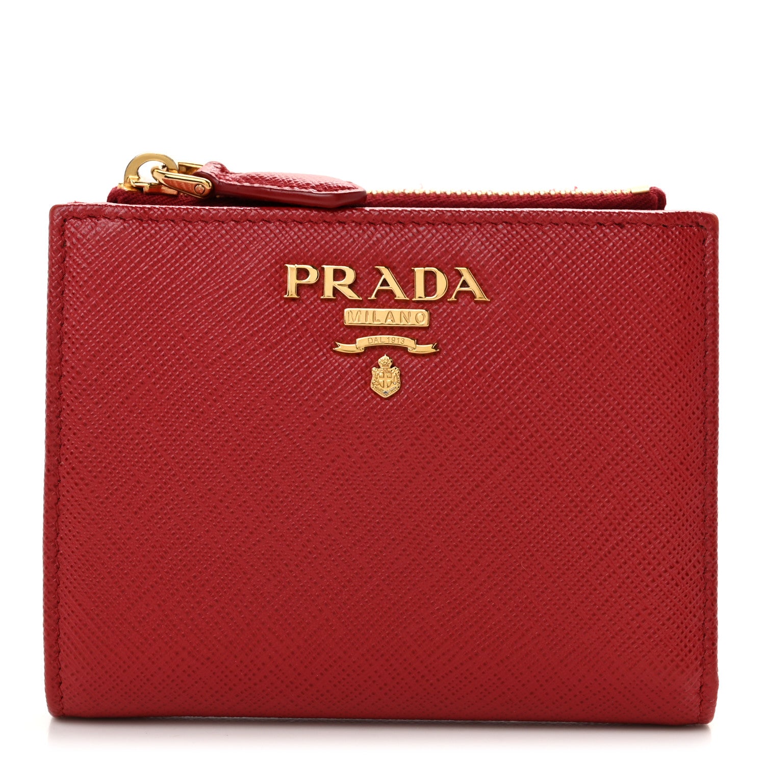 Prada Saffiano Zip Top Compact Wallet Fuoco 1 of 6
