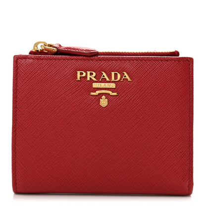 Prada Saffiano Zip Top Compact Wallet Fuoco 1 of 6