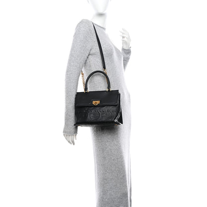 Salvatore Ferragamo Calfskin Gancini Embossed Trifolio Top Handle Bag Black 2 of 9