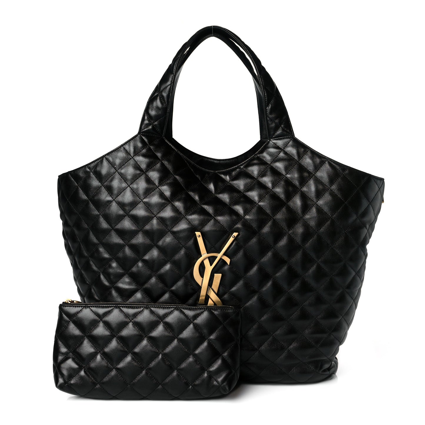 Lambskin Quilted Maxi Icare Shopping Tote Black