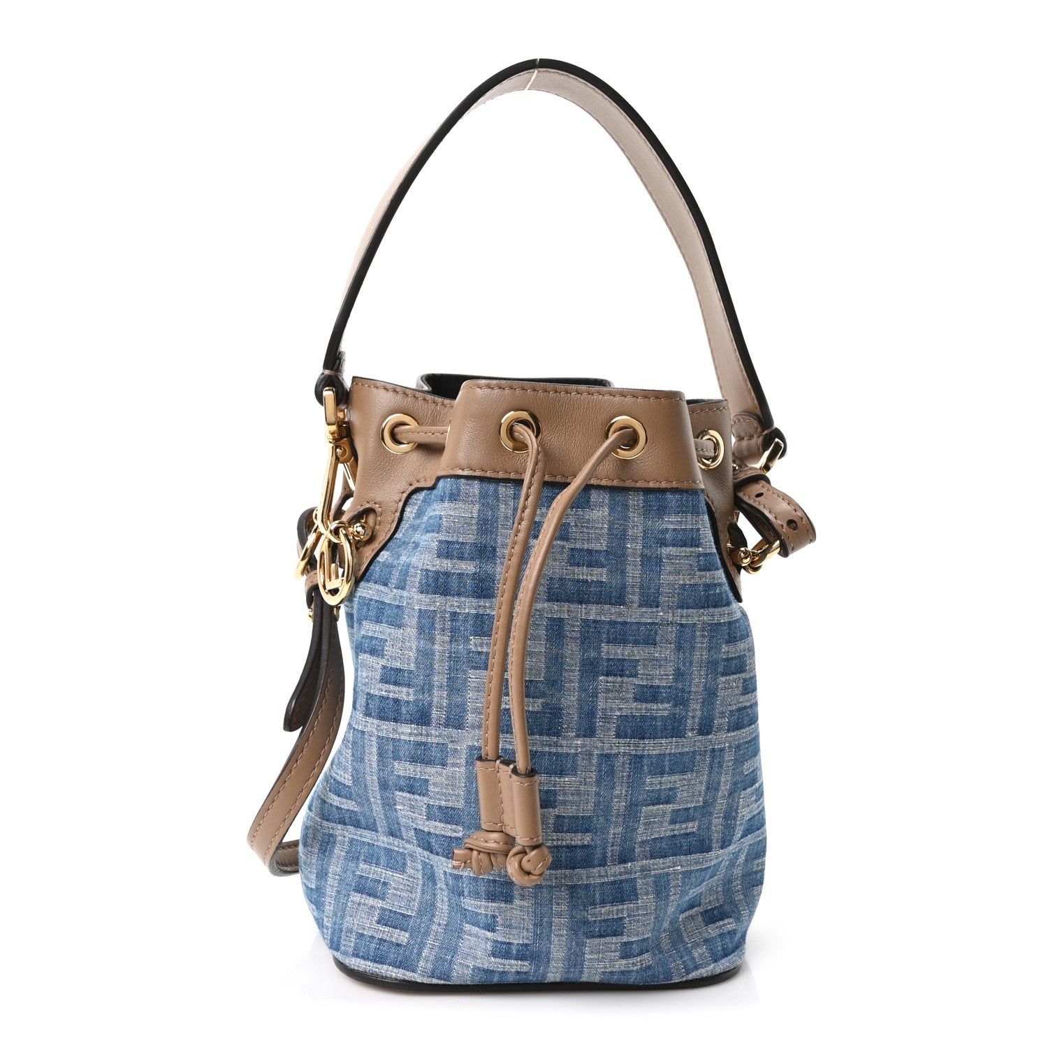 Fendi Denim Vitello King F is Fendi FF Embroidered Mini Mon Tresor Bucket Bag Denim Sand 1 of 10