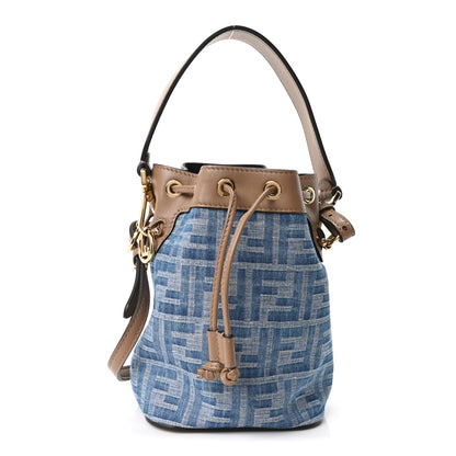 Fendi Denim Vitello King F is Fendi FF Embroidered Mini Mon Tresor Bucket Bag Denim Sand 1 of 10