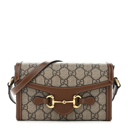 Gucci GG Supreme Monogram Mini Horsebit 1955 Shoulder Bag Beige Brown Sugar 1 of 10