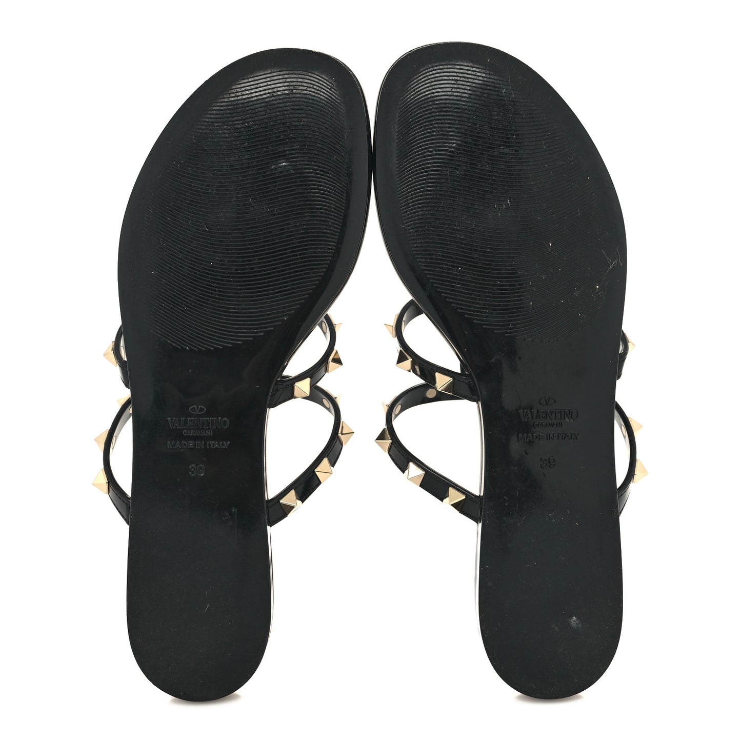 PVC Jelly Rockstud Caged Flat Thong Sandals 39 Black