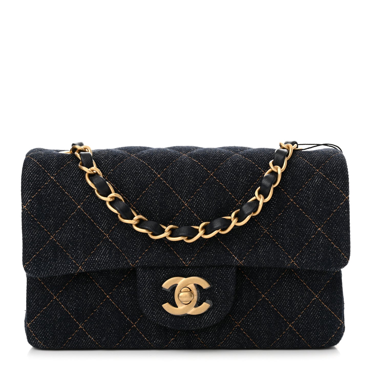 Denim Quilted Mini Rectangular Flap Dark Blue