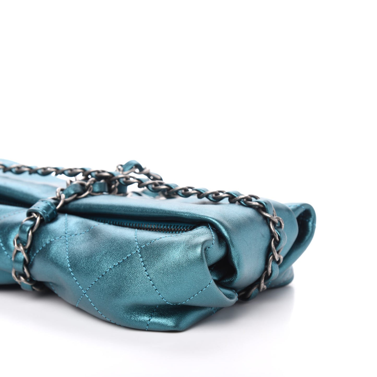 Metallic Calfskin Quilted Baluchon Turquoise