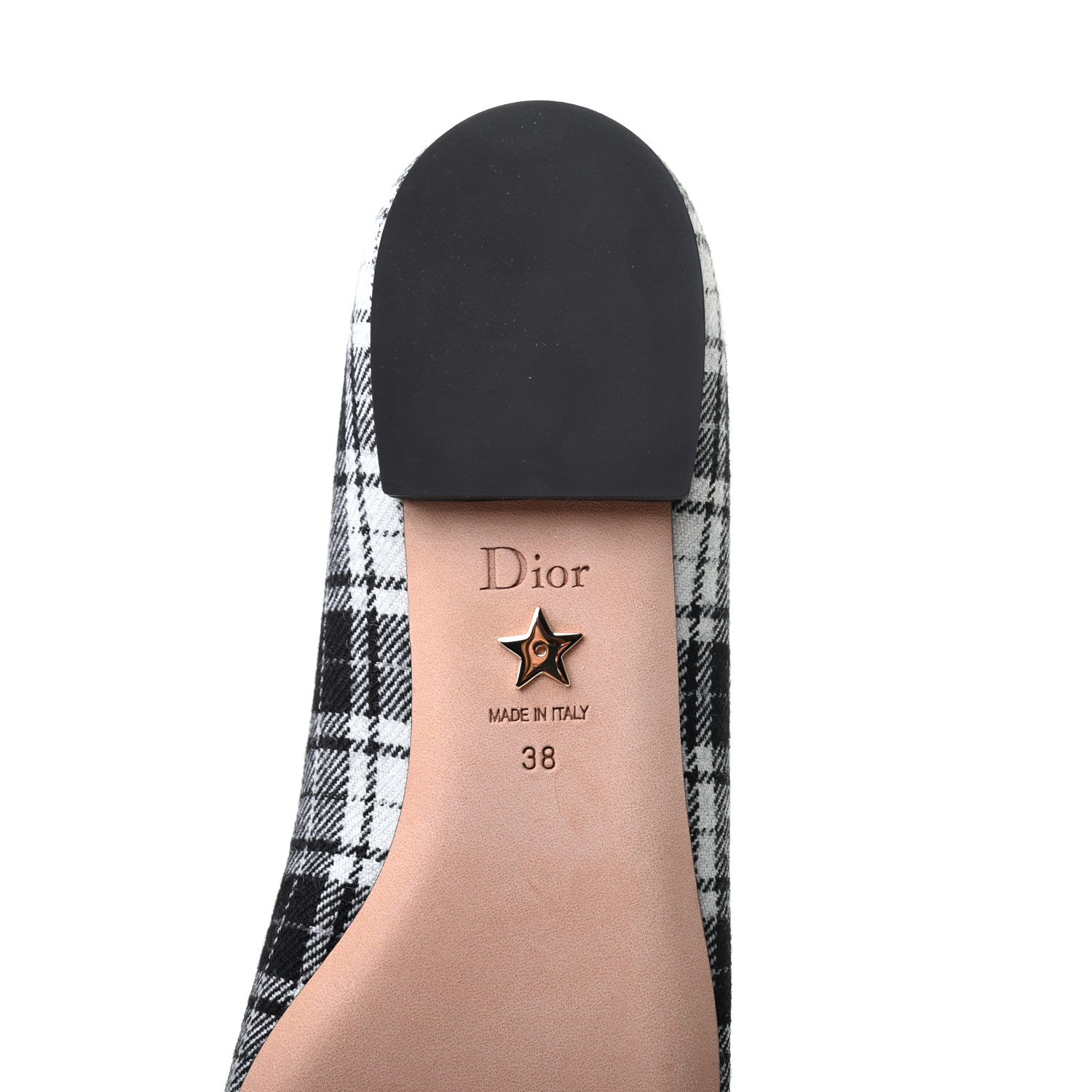 Christian Dior Canvas Tartan J'Adior Embroidered Ballet Flats 38 Black White 6 of 9