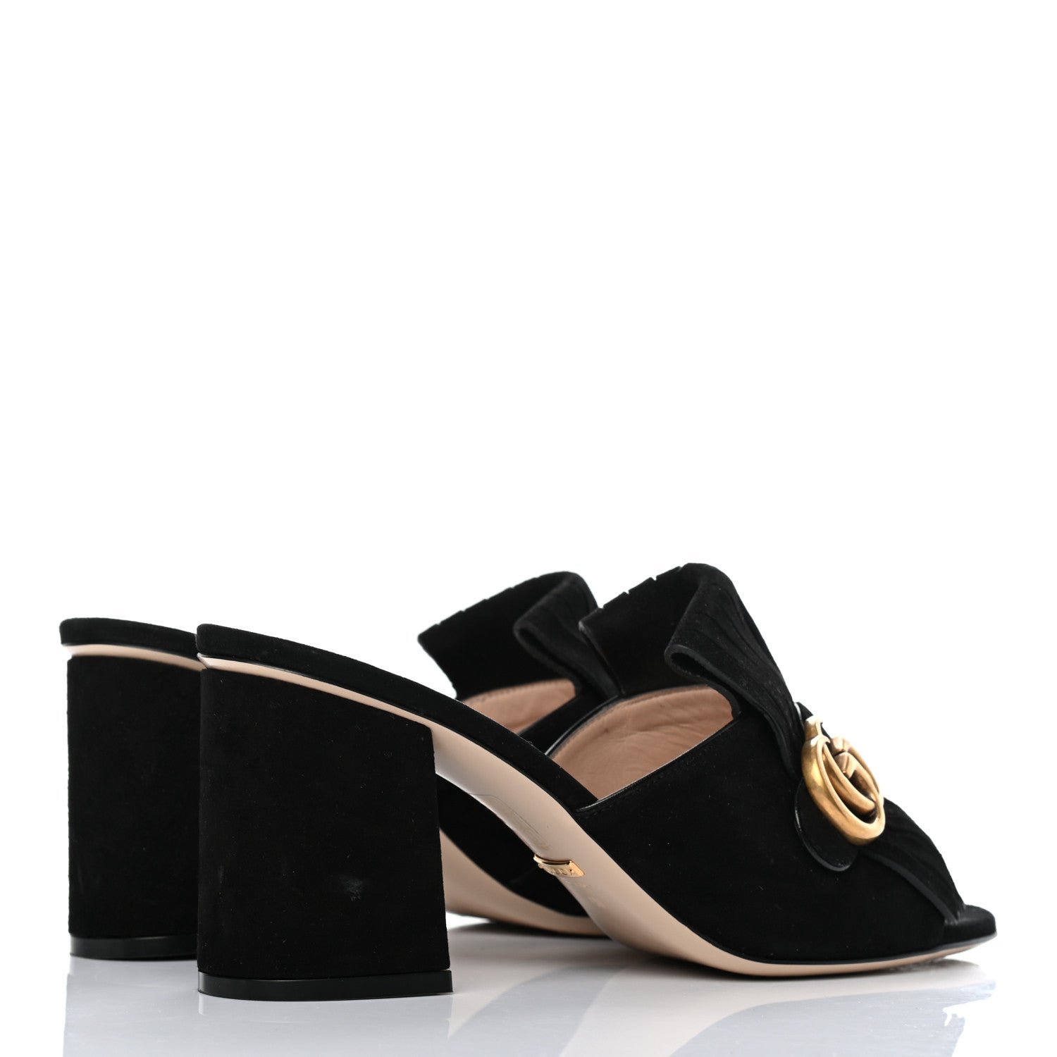 Gucci Kid Scamosciato GG Marmont Fringe 75mm Slide Sandals 40 Black 4 of 5