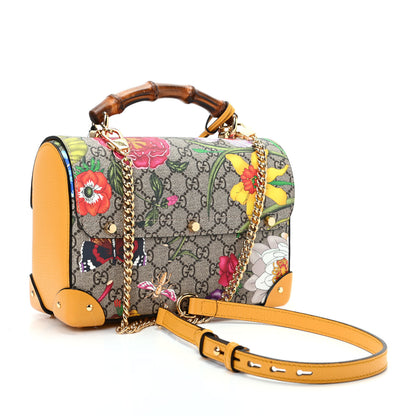 Gucci GG Supreme Monogram Flora Small Padlock Bamboo Shoulder Bag Beige Multicolor Crop 3 of 10