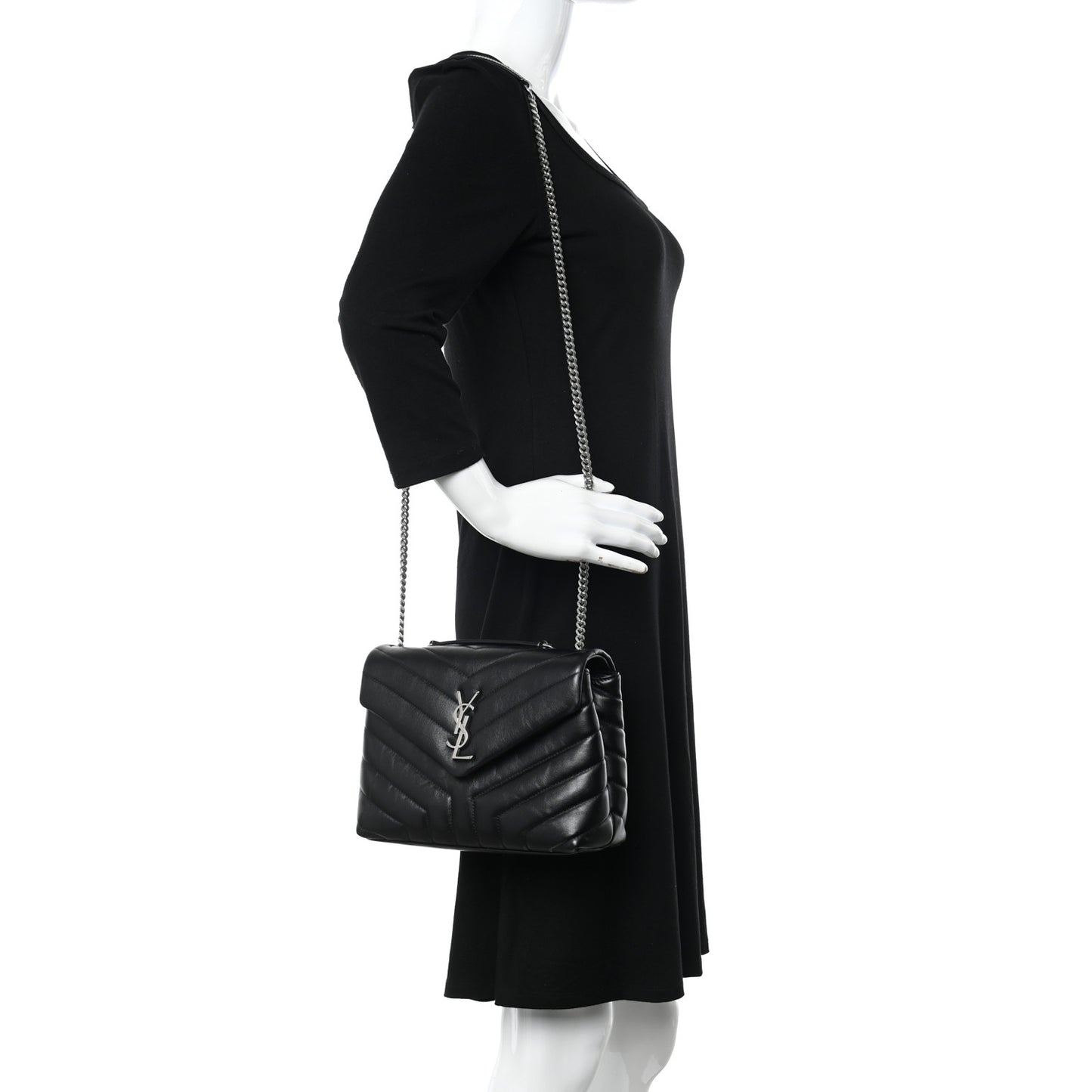 Calfskin Y Quilted Monogram Small Loulou Chain Satchel Black