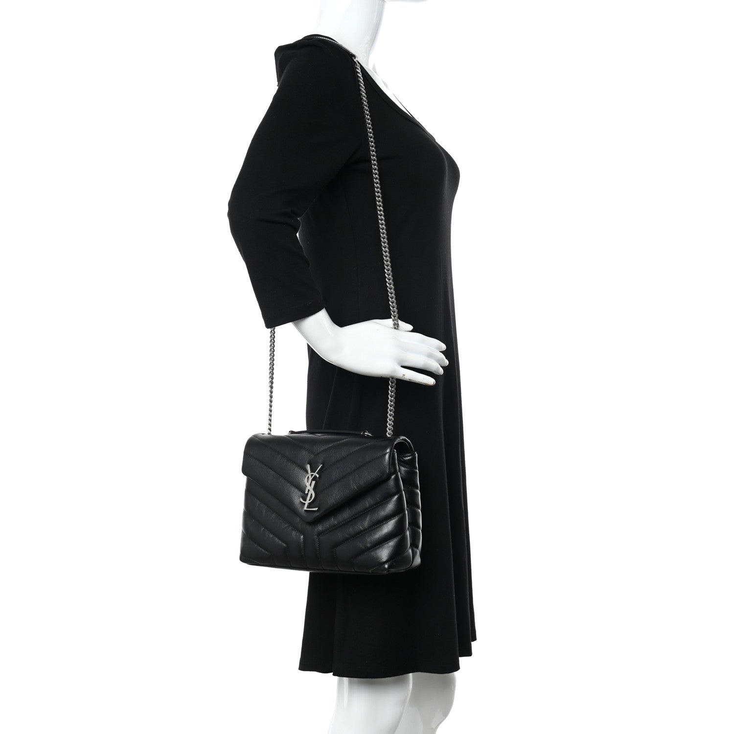 Saint Laurent Calfskin Y Quilted Monogram Small Loulou Chain Satchel Black 2 of 13
