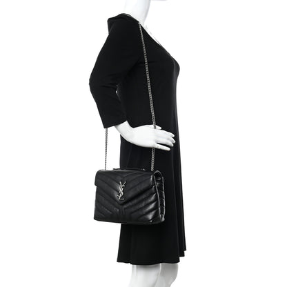 Saint Laurent Calfskin Y Quilted Monogram Small Loulou Chain Satchel Black 2 of 13