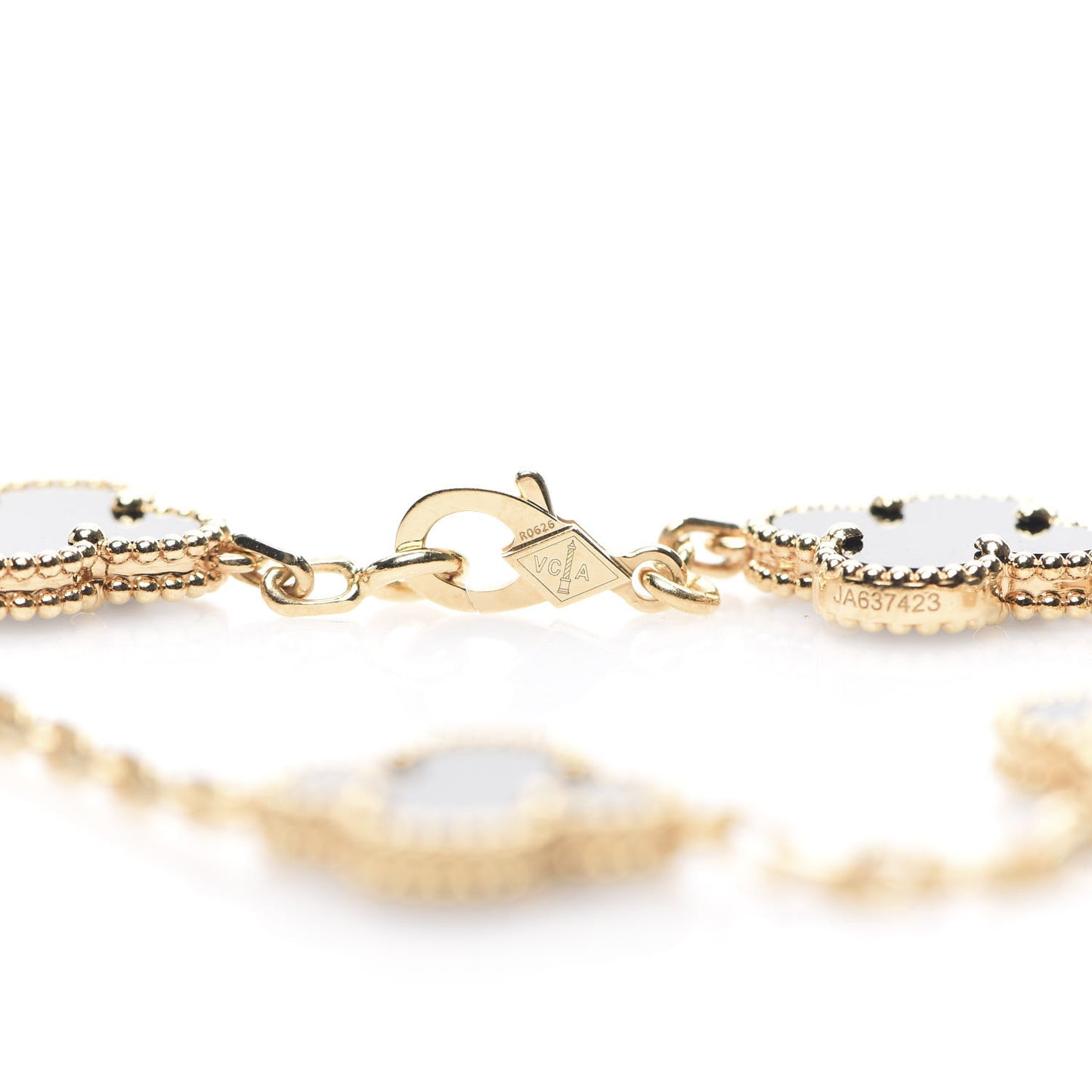 18K Yellow Gold Black Onyx 5 Motifs Vintage Alhambra Bracelet