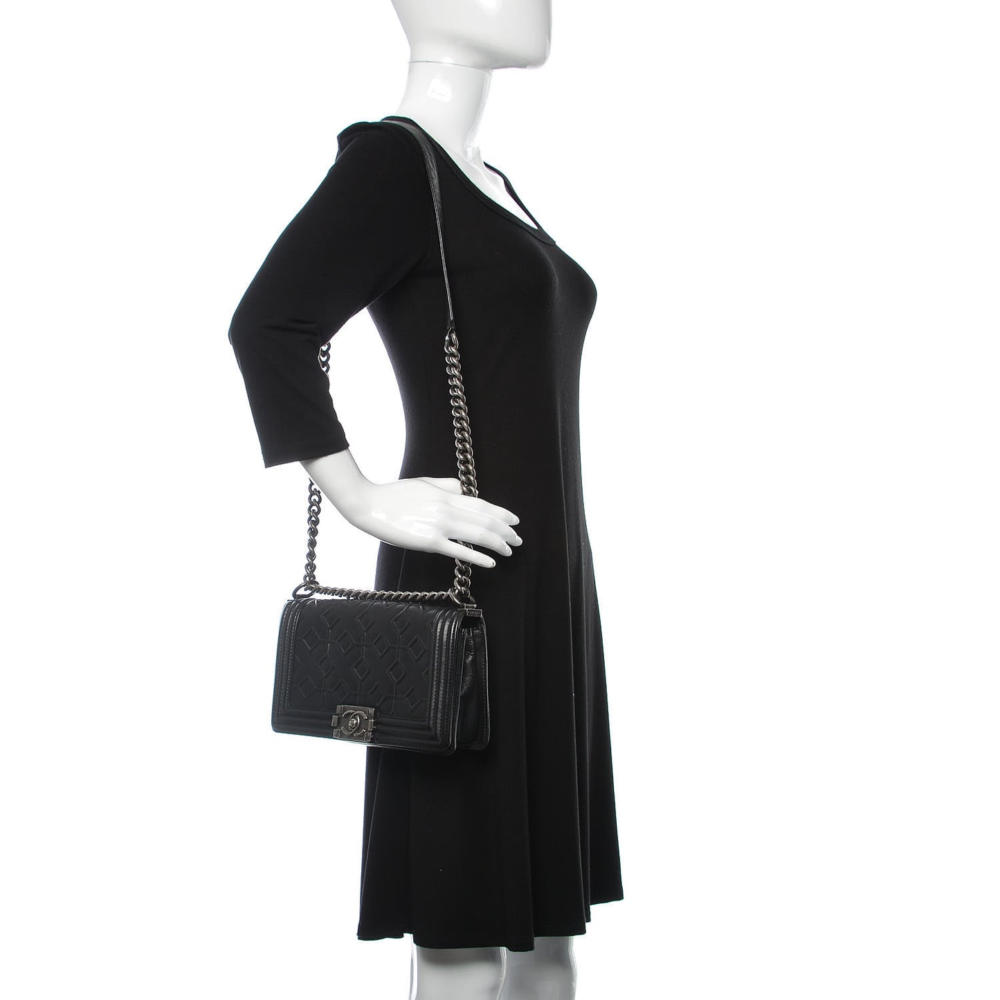 Calfskin Crystal Embossed Medium Boy Flap Black