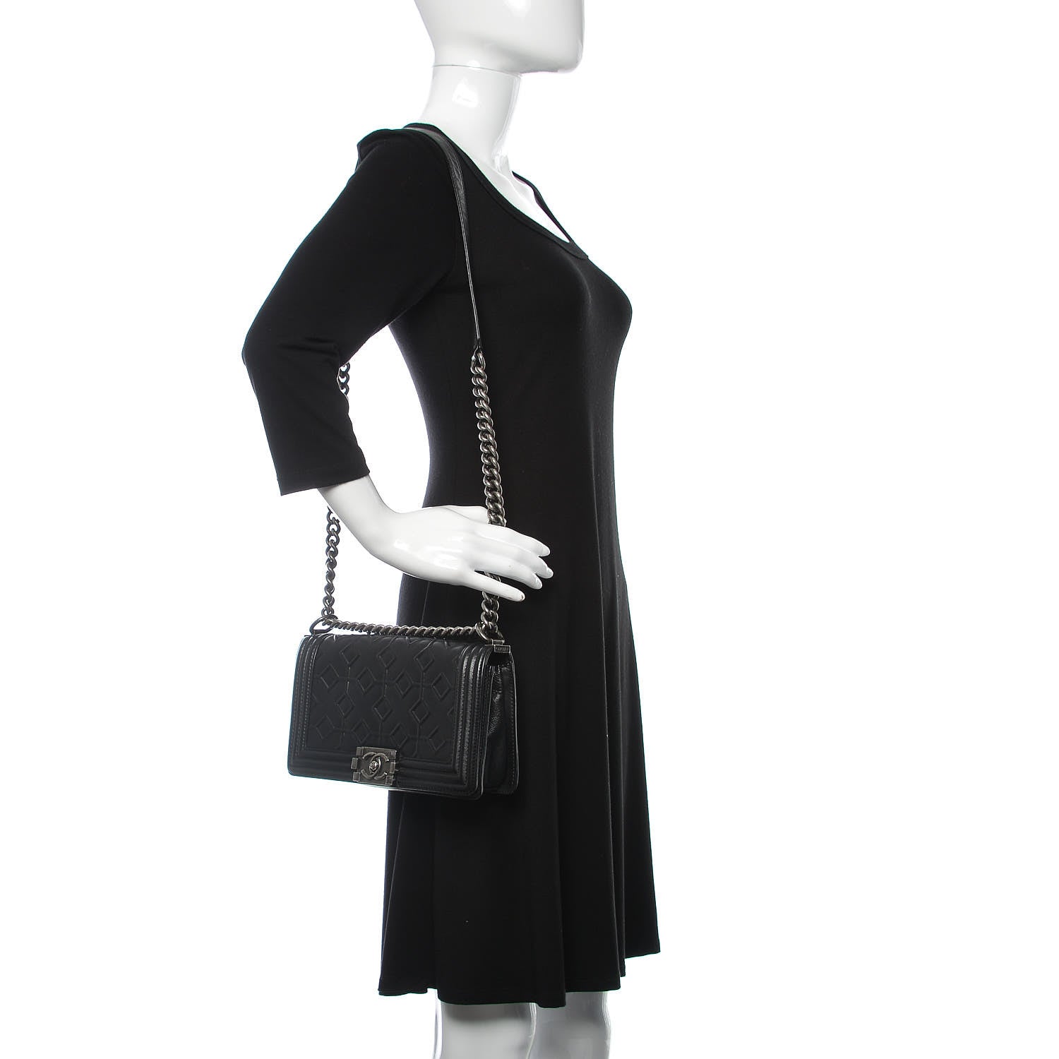 Chanel Calfskin Crystal Embossed Medium Boy Flap Black 2 of 11