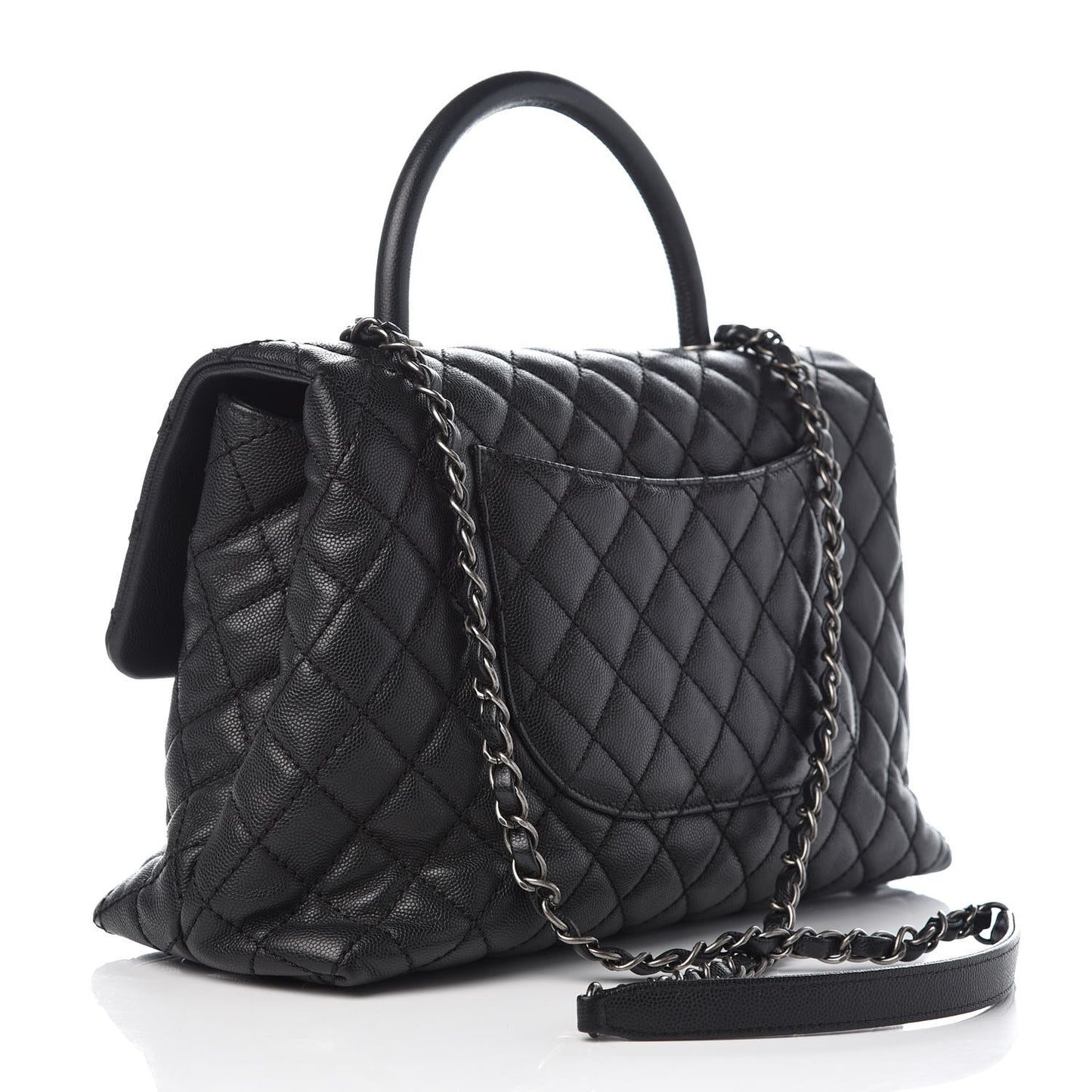 Caviar Quilted Medium Coco Handle Flap Black