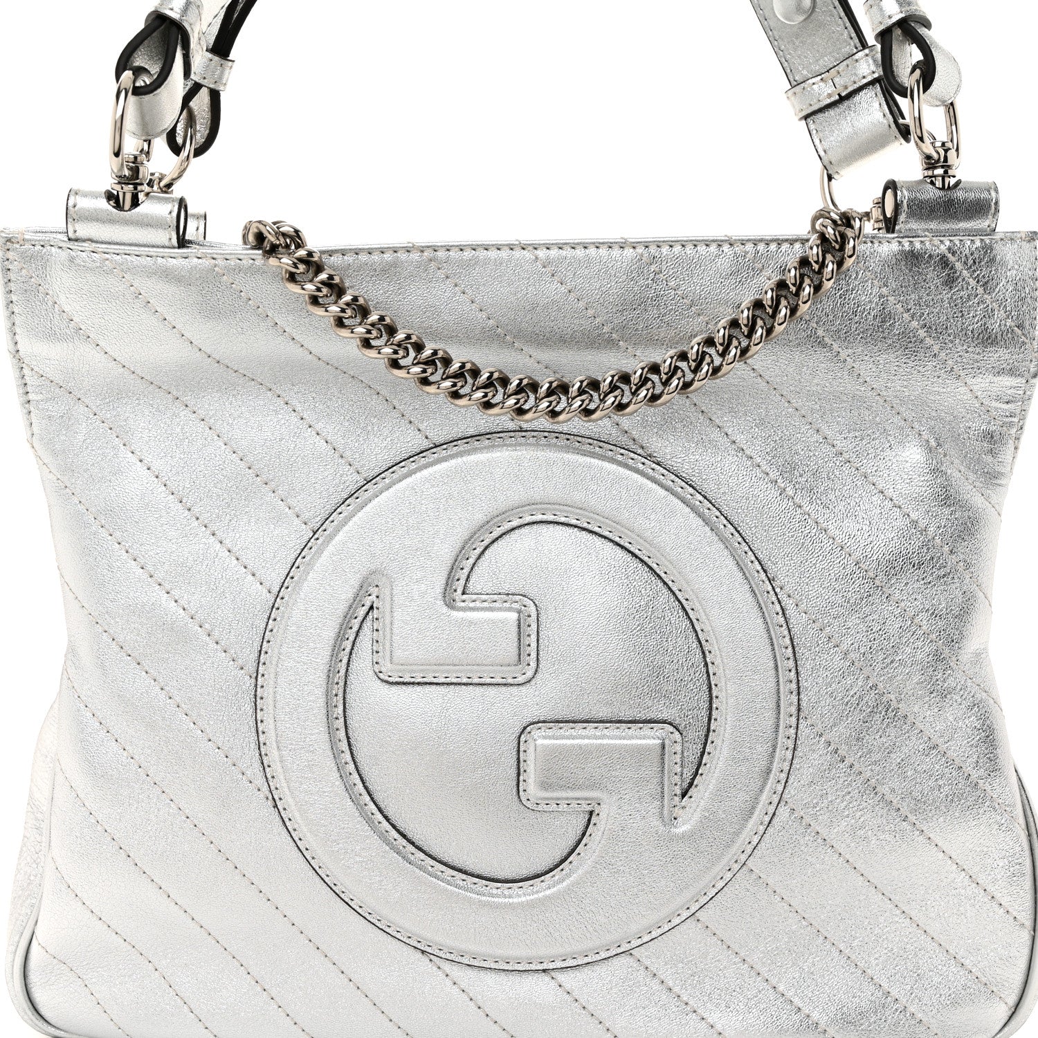 Gucci Sakai Be Green Calfskin Diagonal Stitched Small Blondie Tote Silver 8 of 10