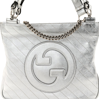 Gucci Sakai Be Green Calfskin Diagonal Stitched Small Blondie Tote Silver 8 of 10