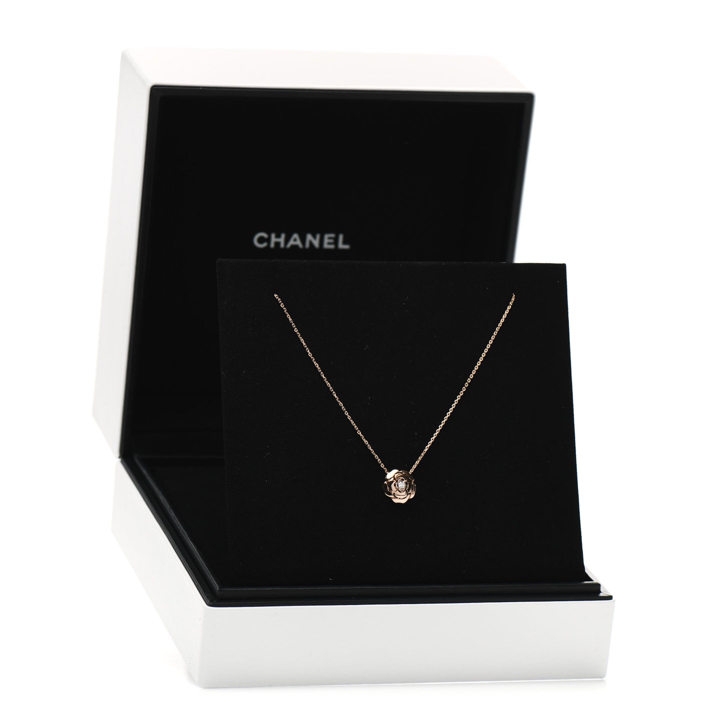 18K Rose Gold Diamond Extrait de Camelia Pendant Necklace