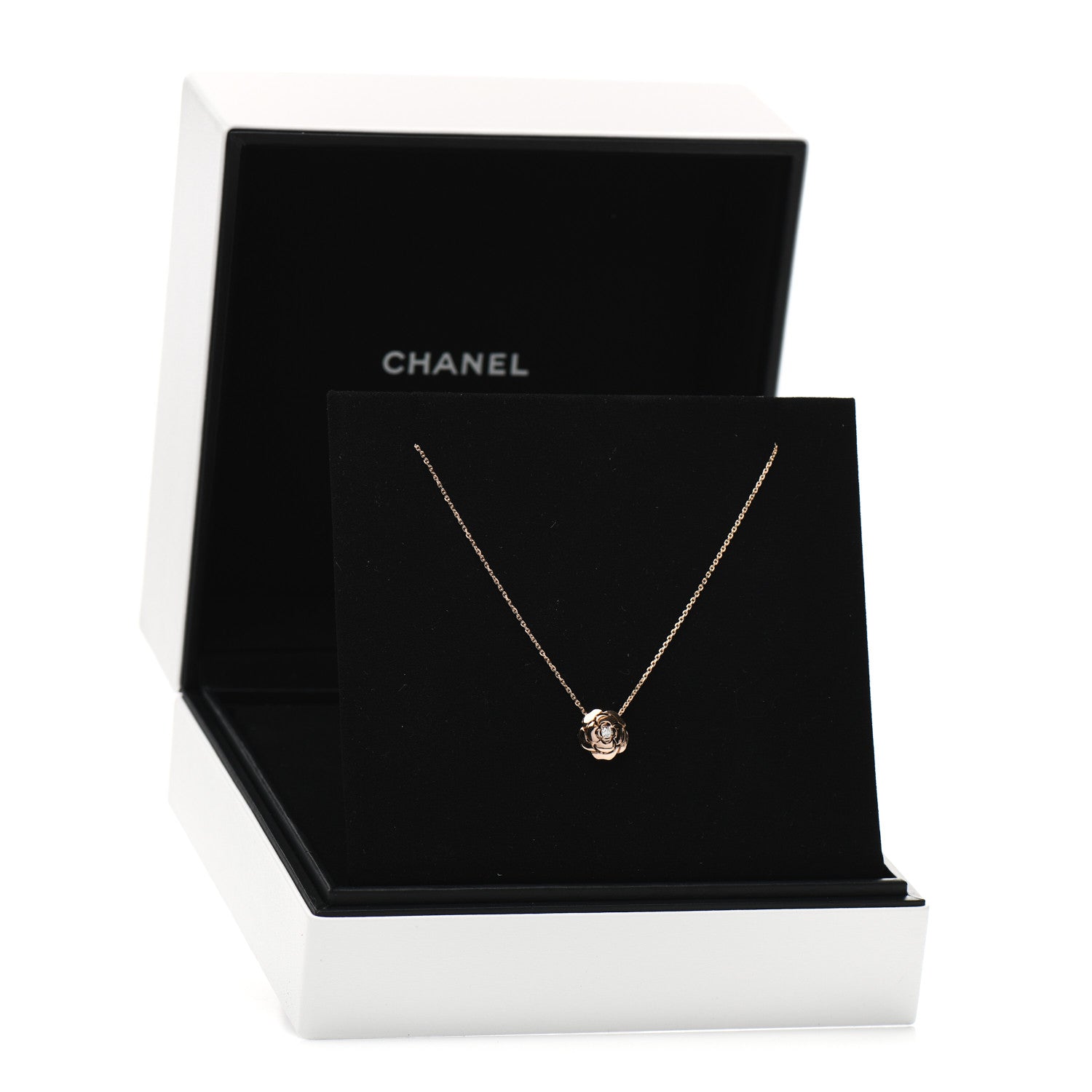 Chanel 18K Rose Gold Diamond Extrait de Camelia Pendant Necklace 7 of 7