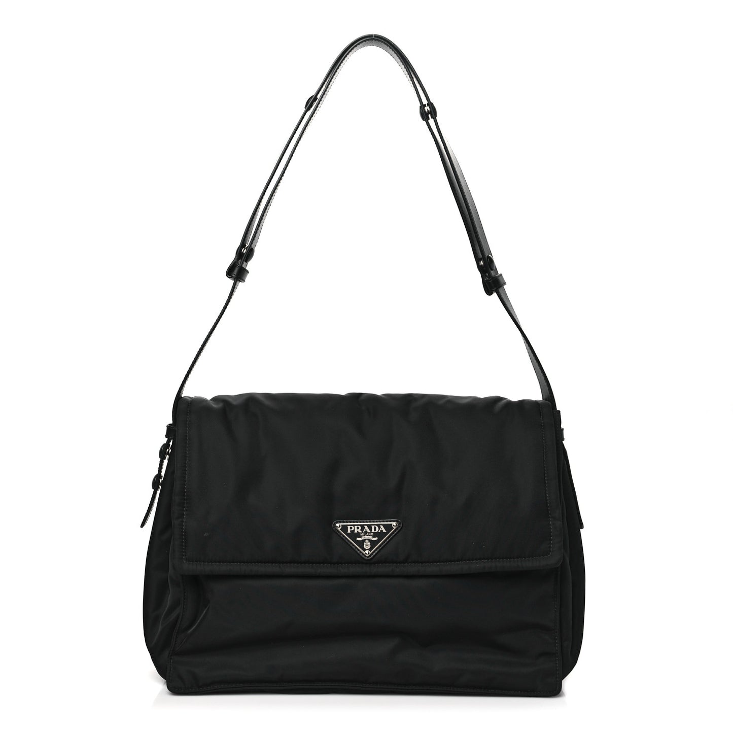 Re-Nylon Vitello Padded Large Flap Shoulder Bag Black