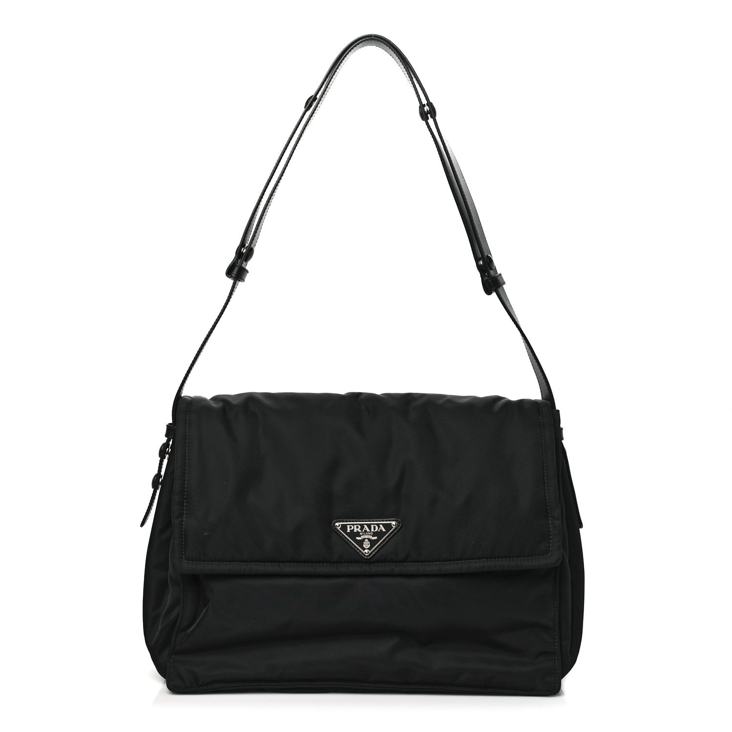 Prada Re-Nylon Vitello Padded Large Flap Shoulder Bag Black 1 of 8