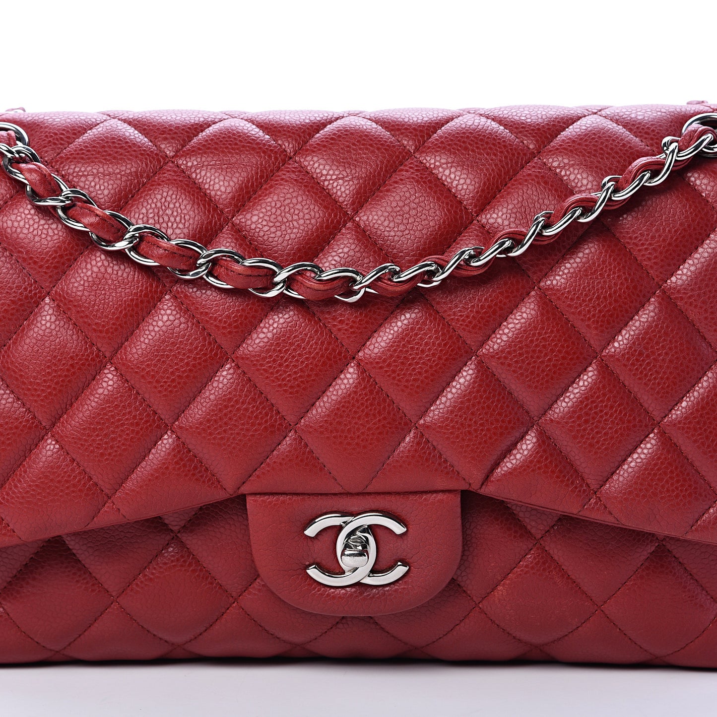 Caviar Quilted Jumbo Double Flap Red