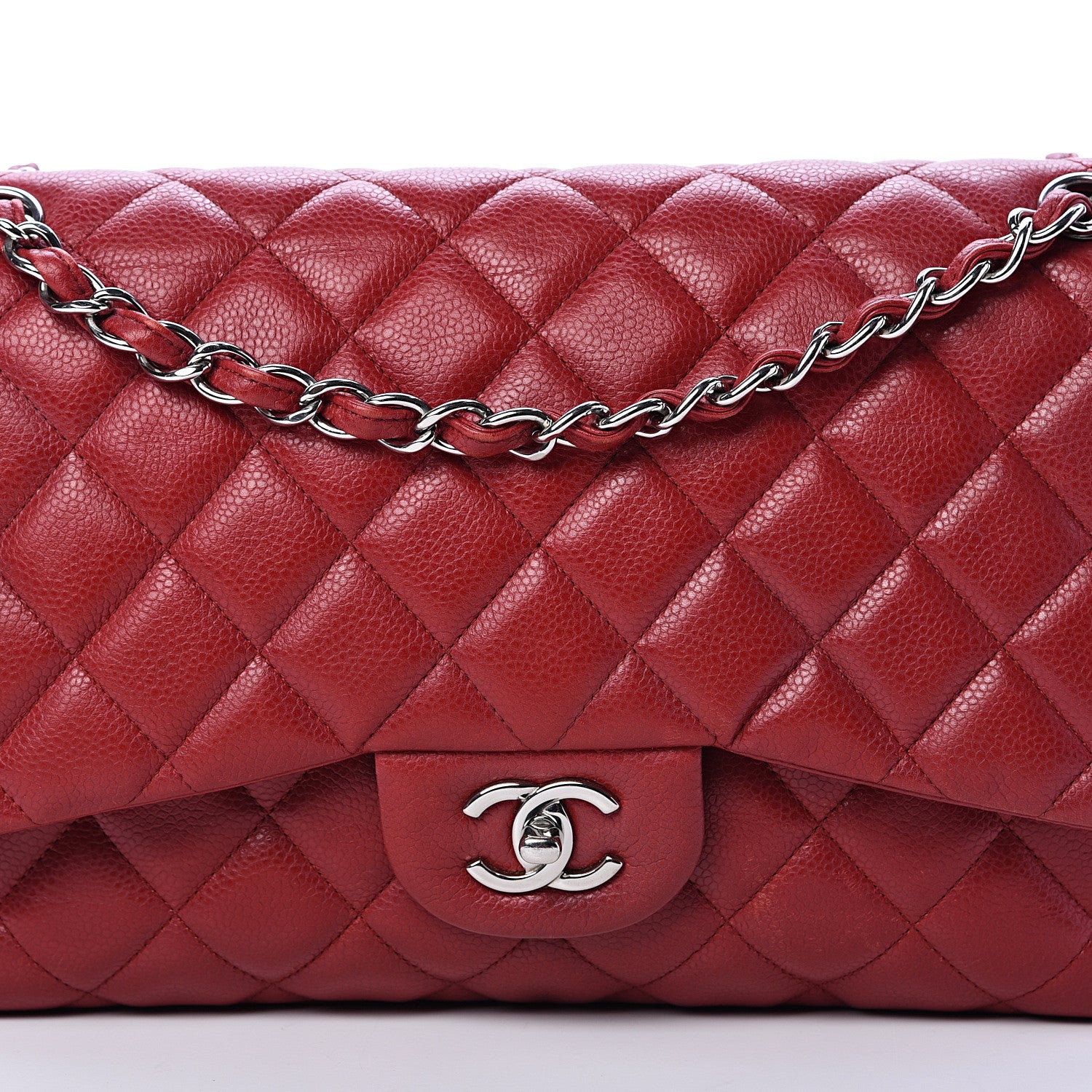 Chanel Caviar Quilted Jumbo Double Flap Red 8 of 10