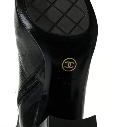 Chanel Crumpled Calfskin Cap Toe Chain Short Boots 38.5 Black 6 of 8