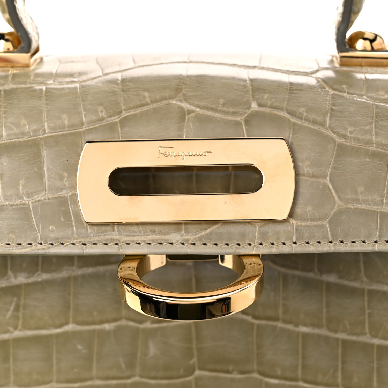 Salvatore Ferragamo Crocodile Gancini 2-Way Top Handle Bag Olive 11 of 13