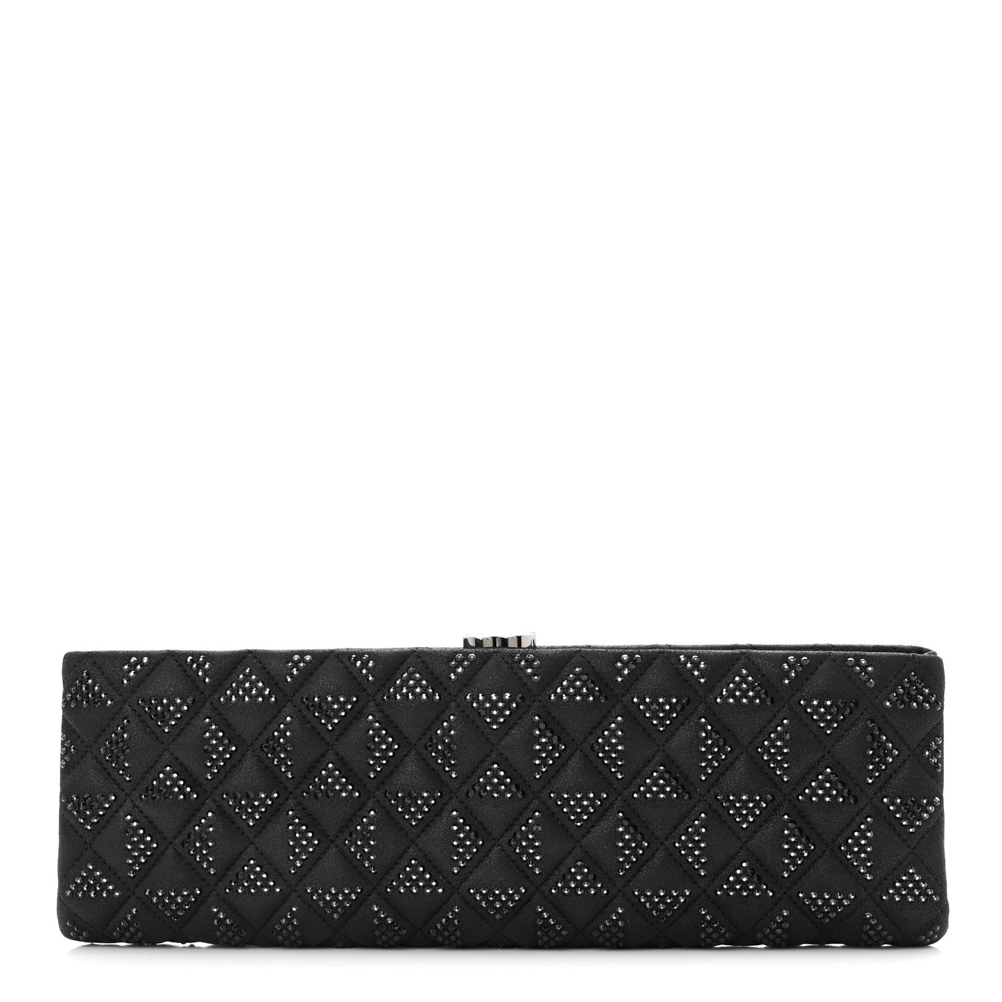 Iridescent Lambskin Crystal Quilted Clutch Black