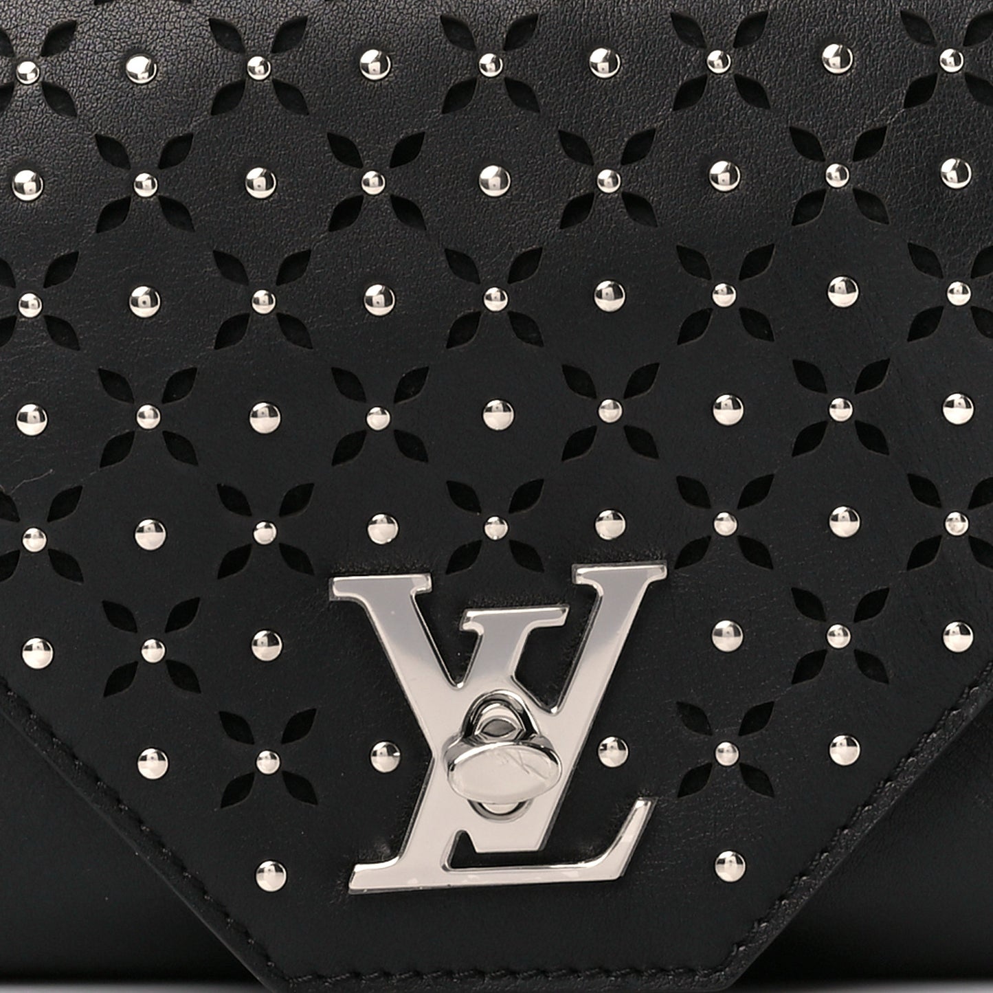 Calfskin Perforated Studded Love Note Black