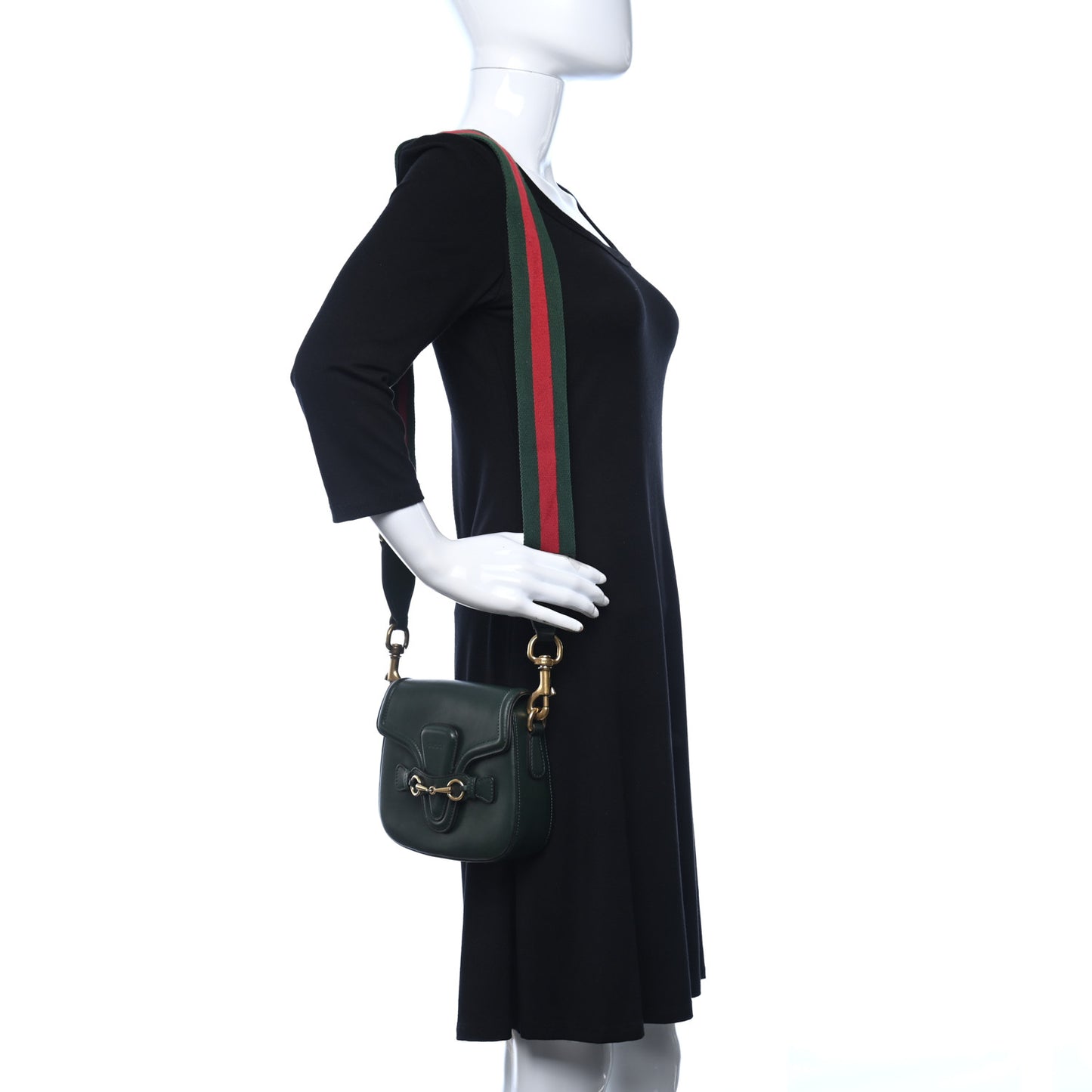 Calfskin Small Lady Web Shoulder Bag Green