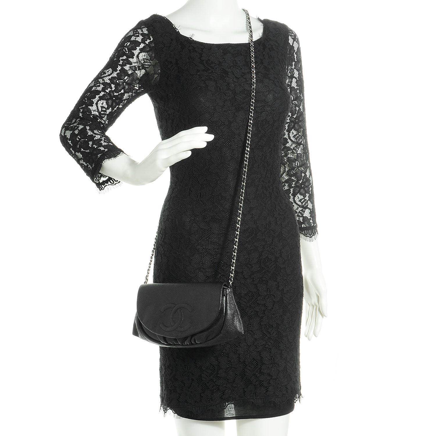 Chanel Caviar Half Moon Wallet On Chain WOC Black 2 of 9