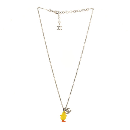 Chanel Metal Resin Strass Crystal CC Baby Chick Pendant Necklace Silver Yellow Orange 3 of 5
