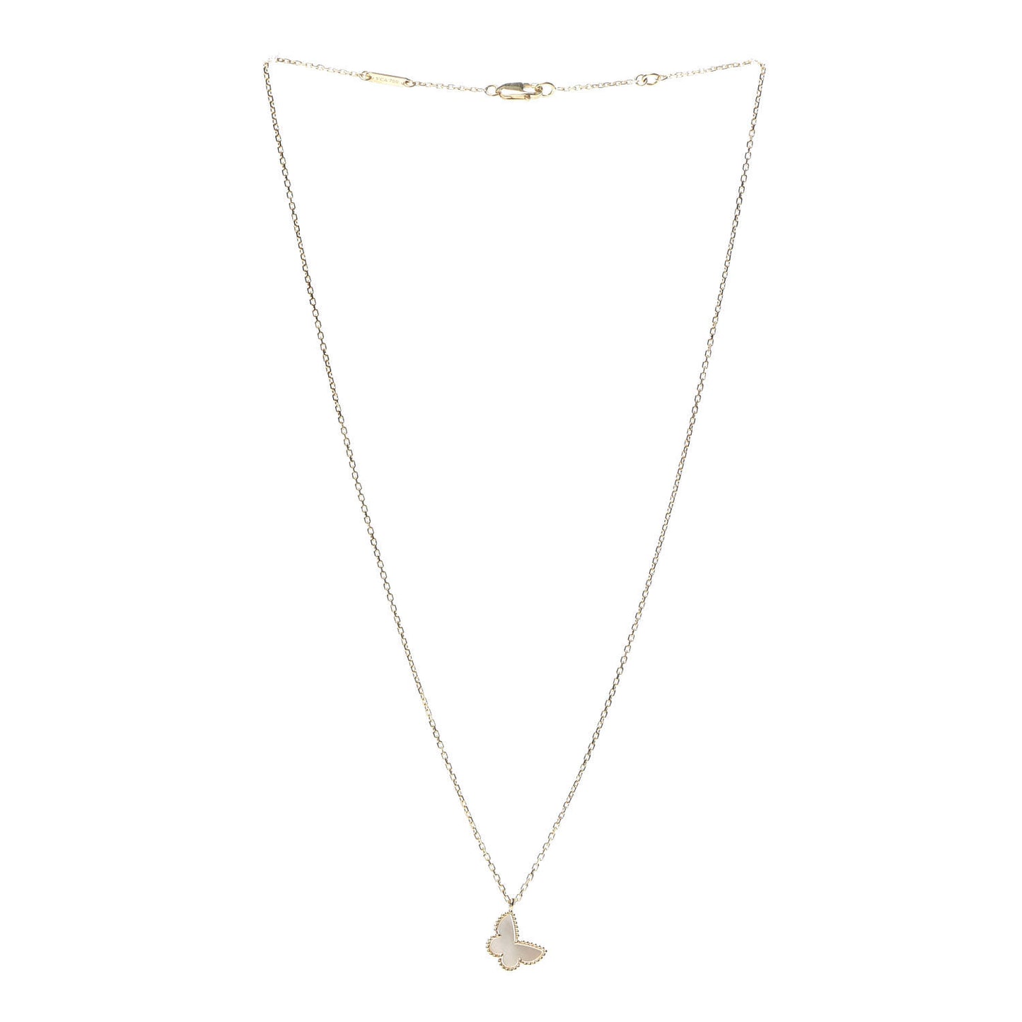 18K Yellow Gold Mother of Pearl Sweet Alhambra Butterfly Pendant Necklace