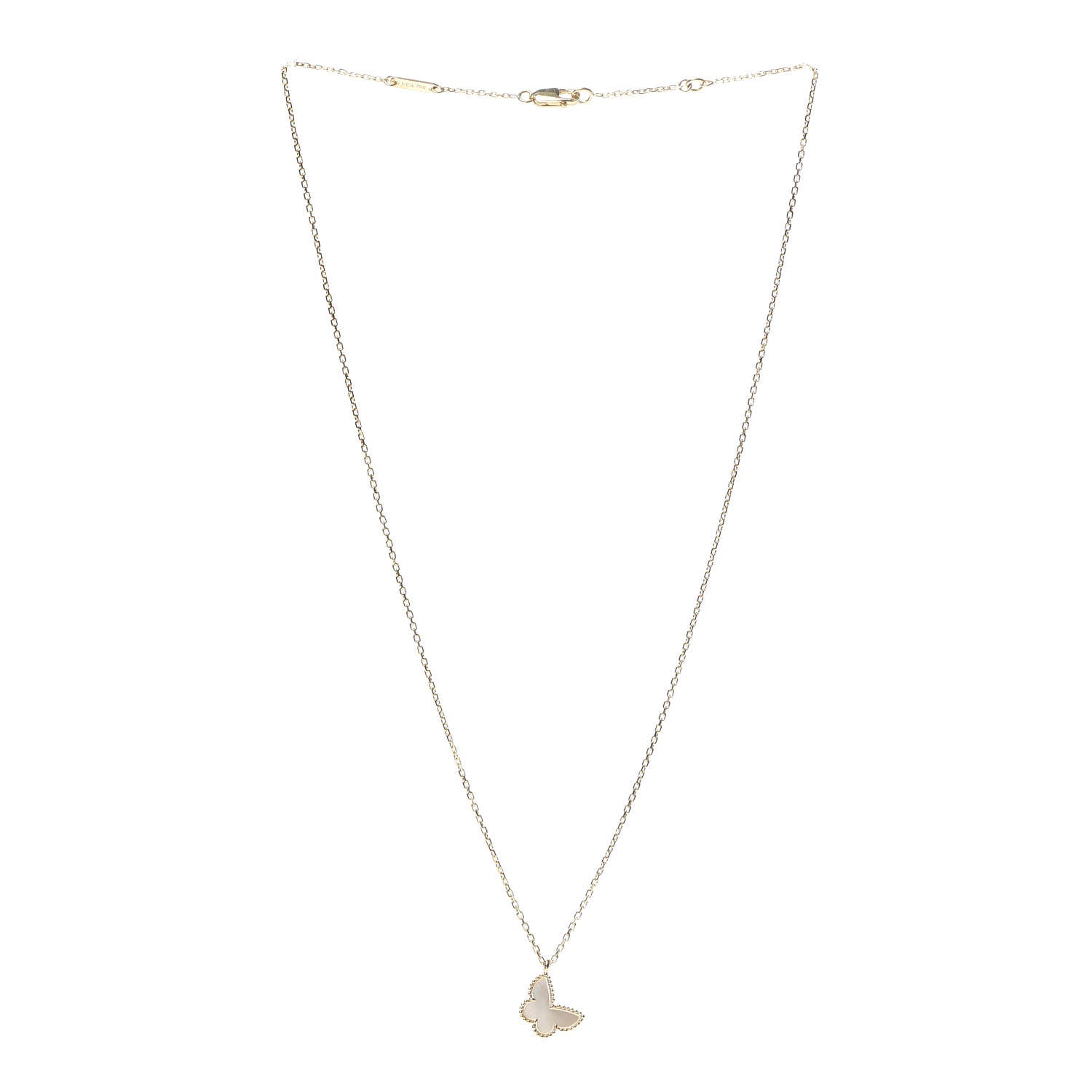 Van Cleef & Arpels 18K Yellow Gold Mother of Pearl Sweet Alhambra Butterfly Pendant Necklace 3 of 7