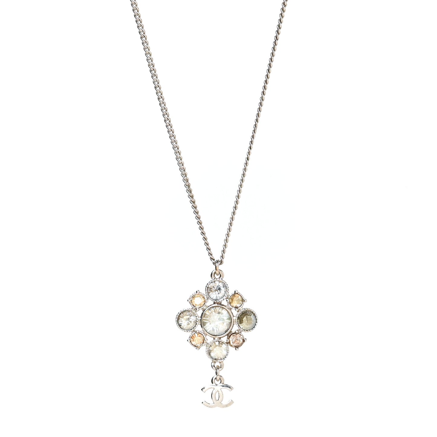 Crystal CC Drop Pendant Necklace Silver