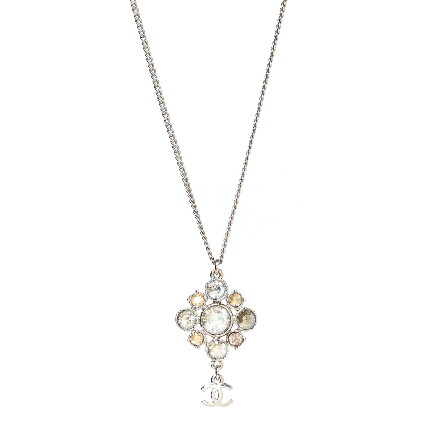 Chanel Crystal CC Drop Pendant Necklace Silver 1 of 4