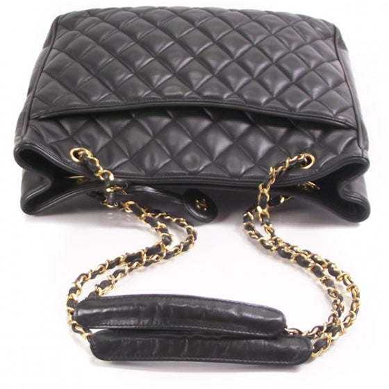 Dark Green Leather Quilted Tote