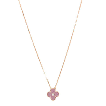 Van Cleef & Arpels 18K Rose Gold Diamond Rhodonite Vintage Alhambra Pendant Necklace 1 of 6