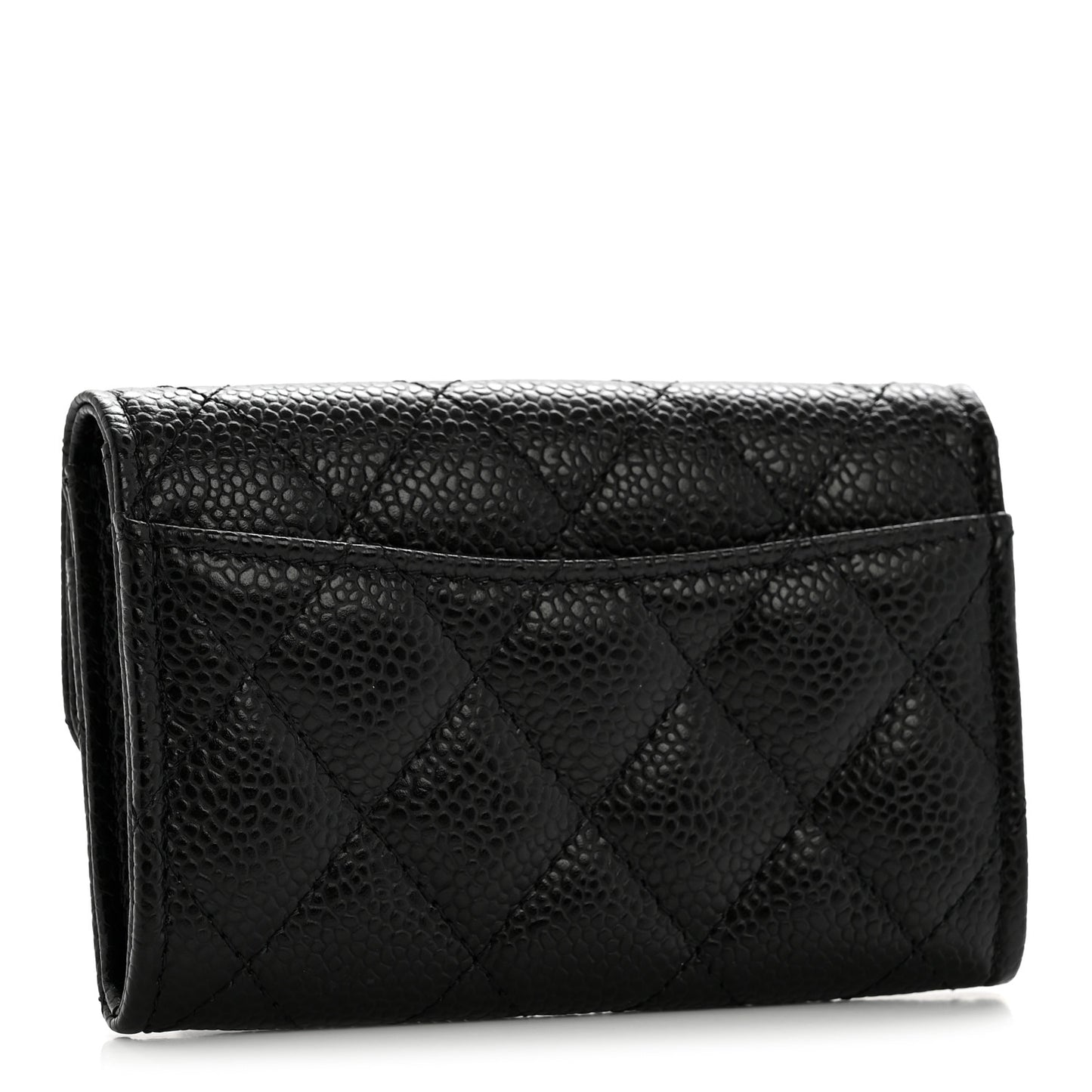 Caviar Quilted Flap Card Holder Wallet Black