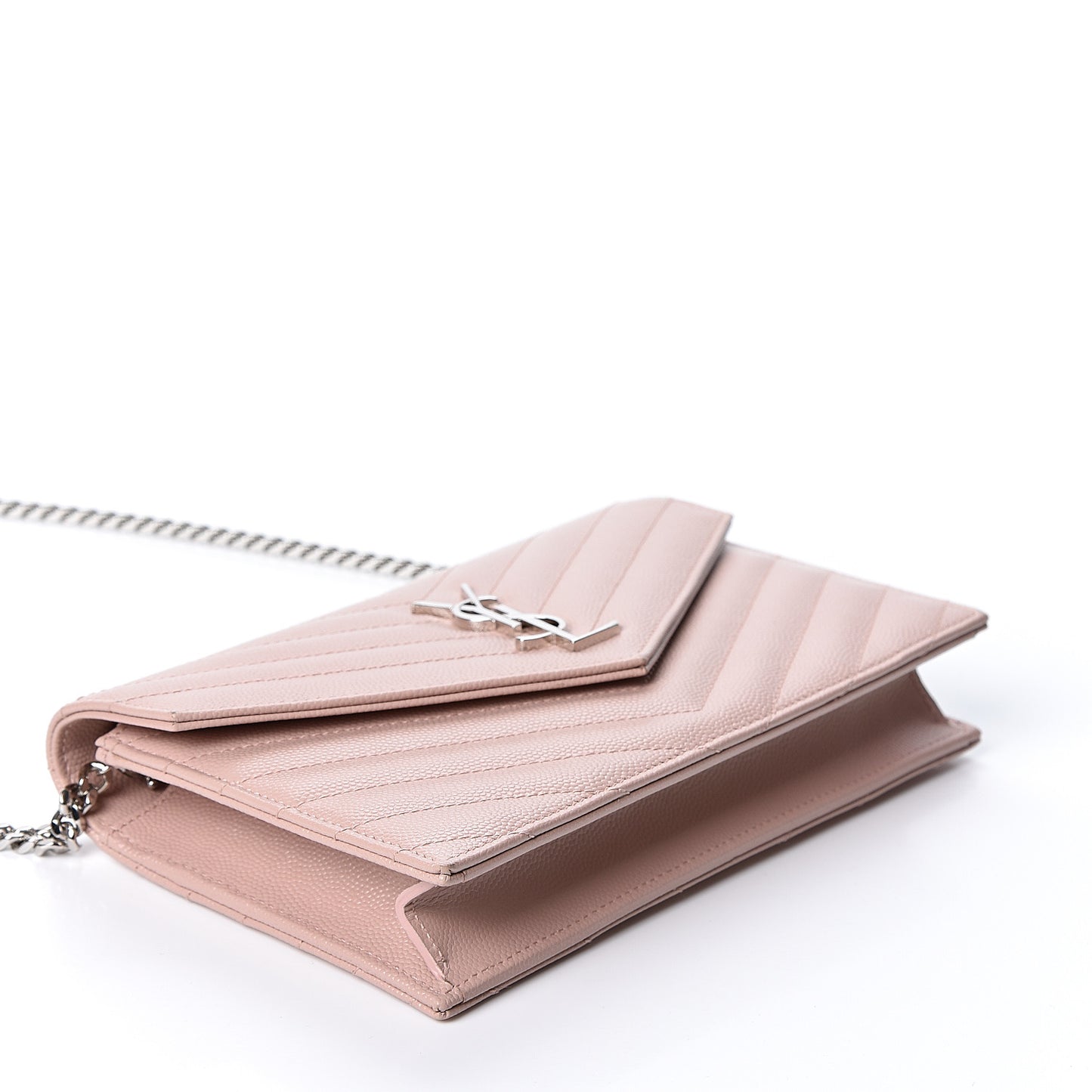 Grain De Poudre Matelasse Chevron Monogram Envelope Chain Wallet Pale Pink