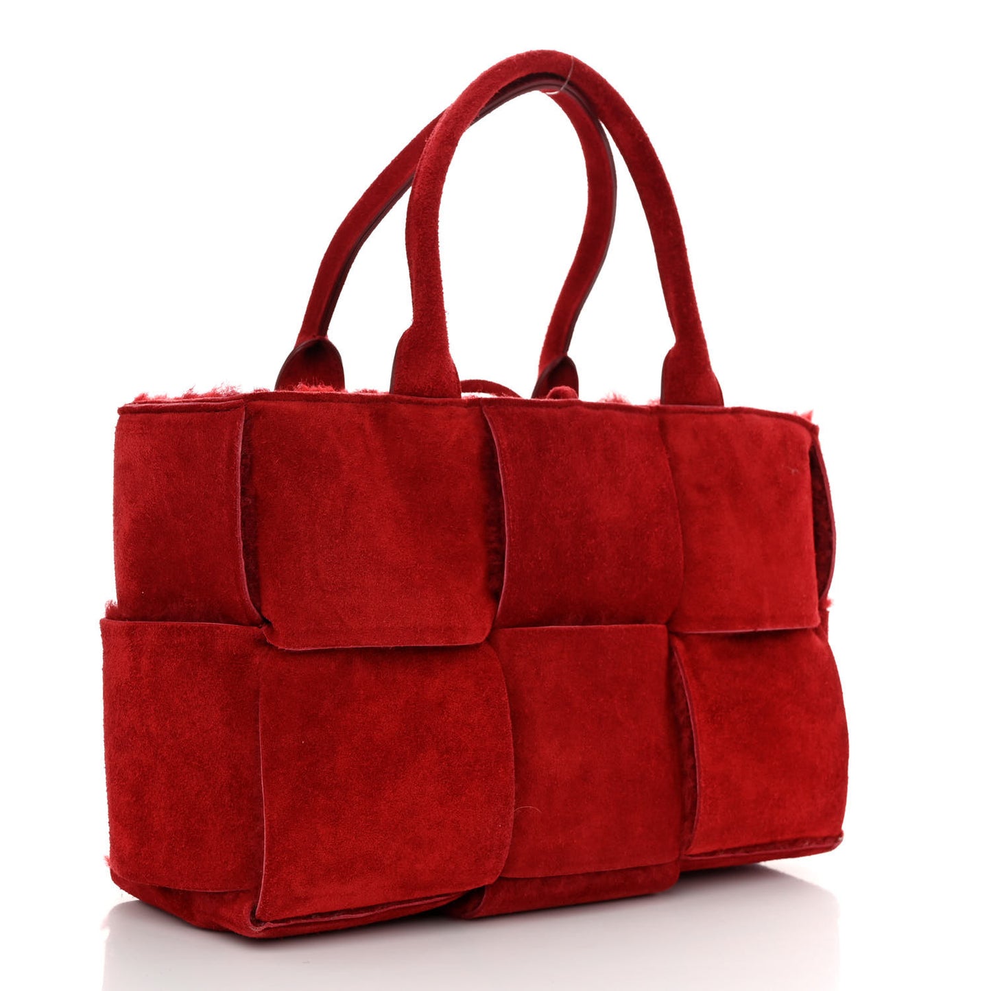 Suede Shearling Maxi Intrecciato Small Arco Tote Red
