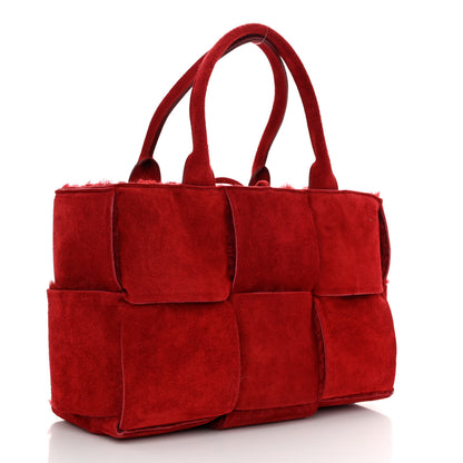 Bottega Veneta Suede Shearling Maxi Intrecciato Small Arco Tote Red 4 of 10