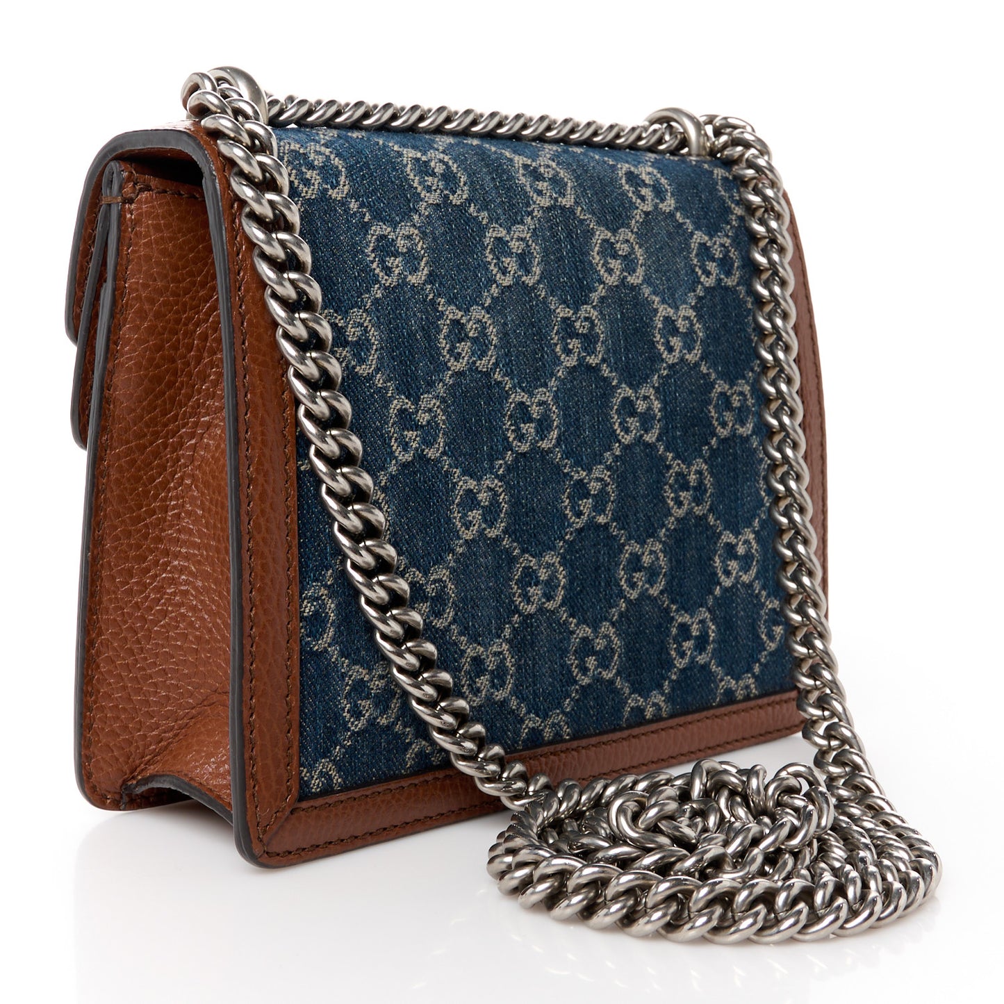 New Denim GG Monogram Dollar Calfskin Enamel Mini Dionysus Shoulder Bag Blue Tea Cuir Epilog Electric Blue